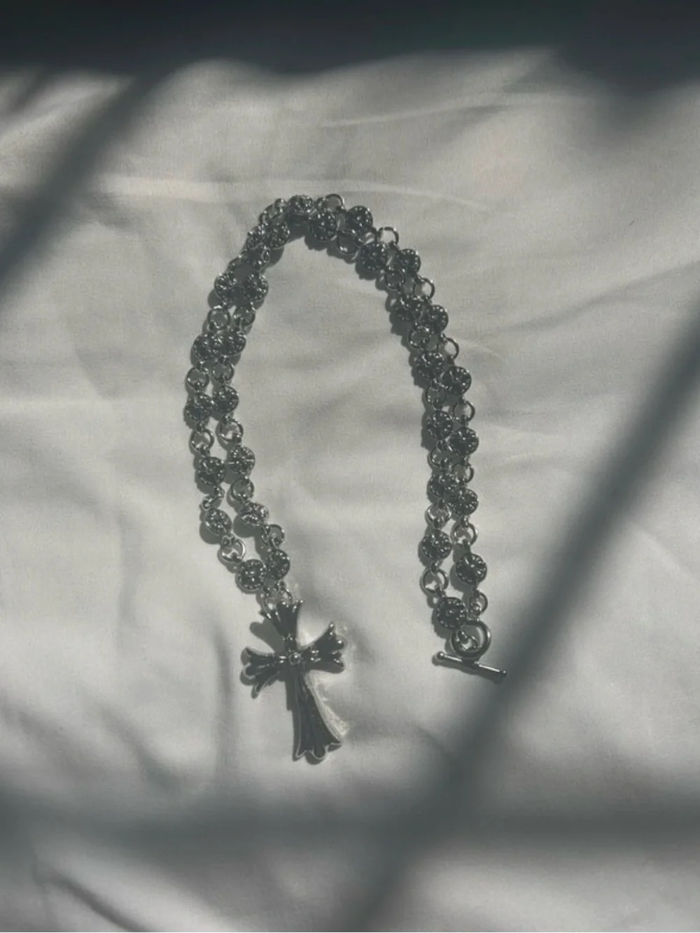 Men's Silver Cross Link Bracelet - Chain Toggle Closure